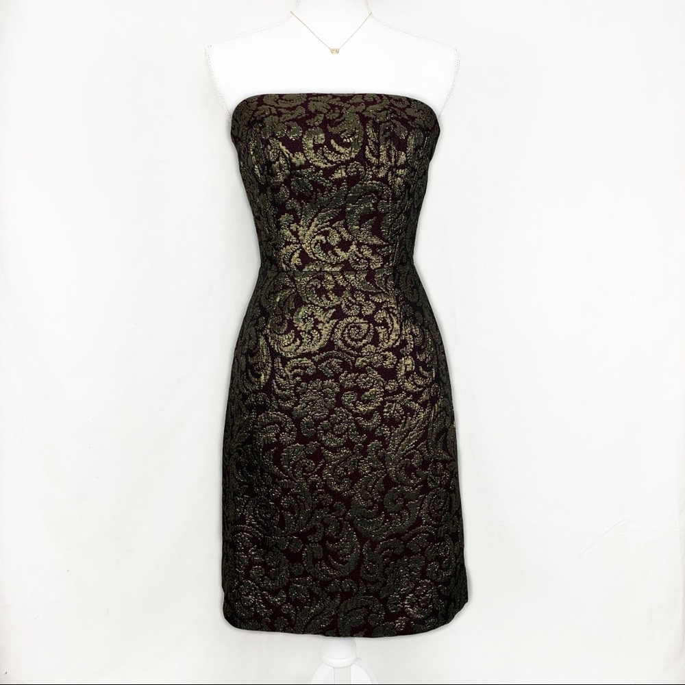 New Talbots Maroon and Gold Strapless Dress